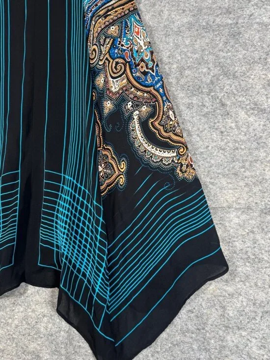 Y2K Vintage Silk Mini Dress Black Blue Paisley Halter Size P Boho Festival Chic - Picture 5 of 15